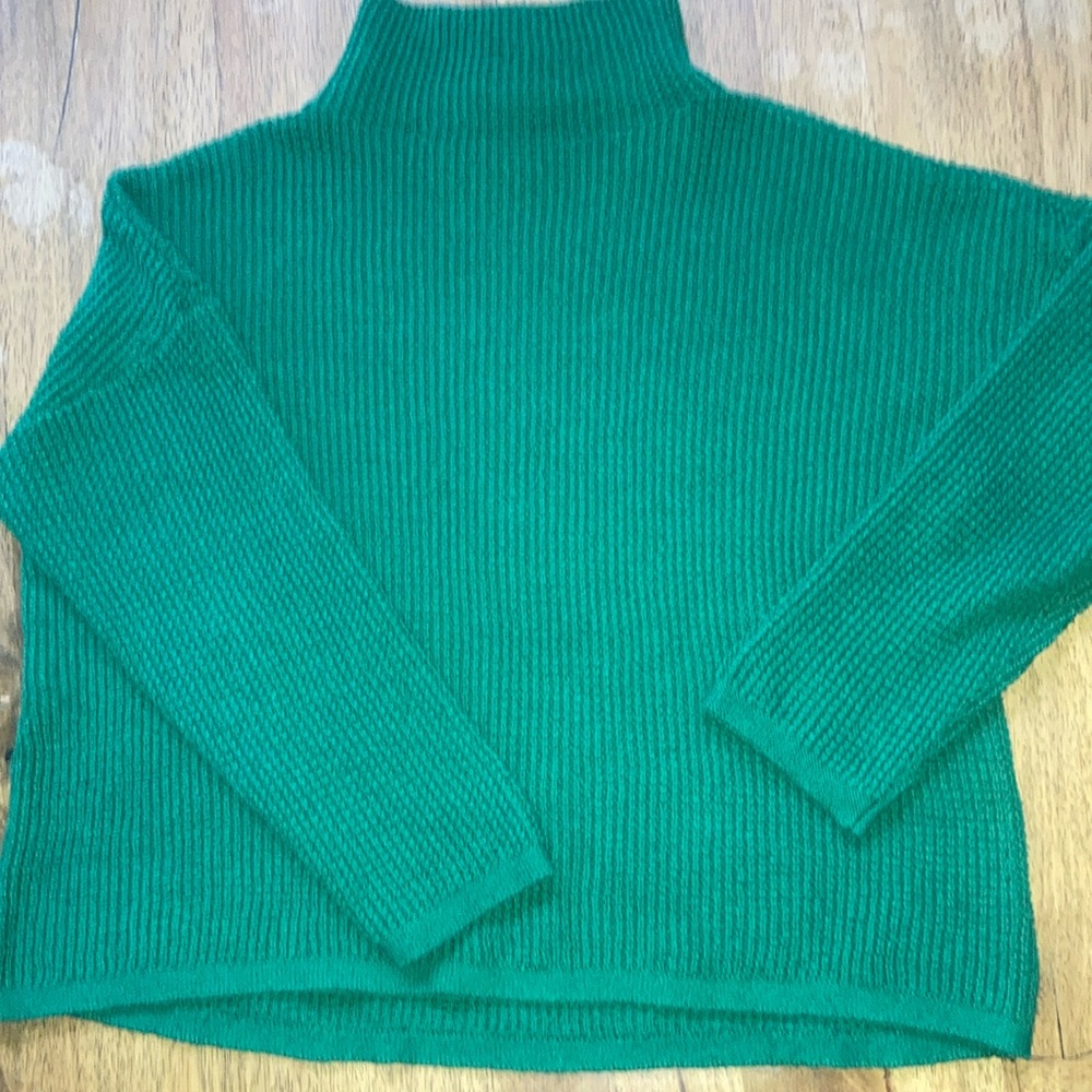 J. Jill Green Cowl Neck Sweater with Ribbed Texture